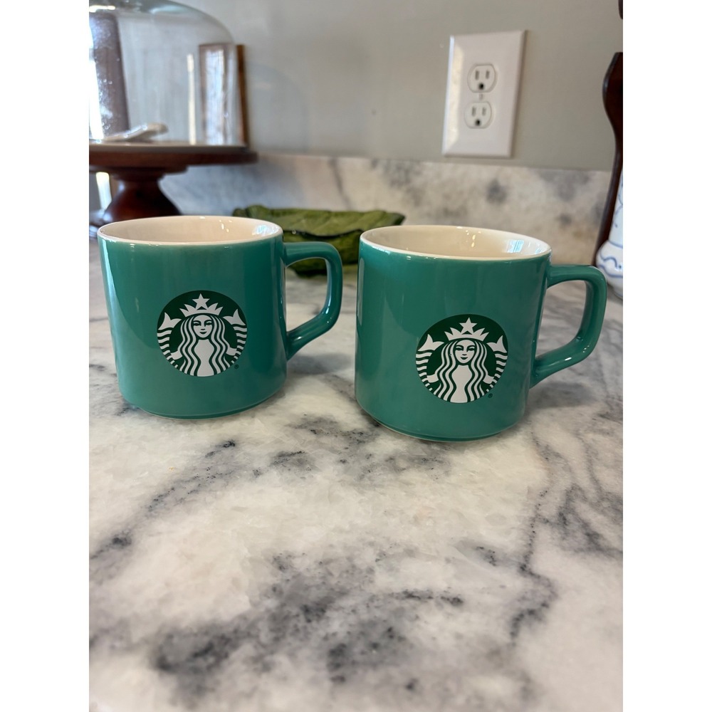 Starbucks Teal Siren Logo Ceramic Coffee Mug Set 11oz 2021 Microwave Safe‎ 2pc